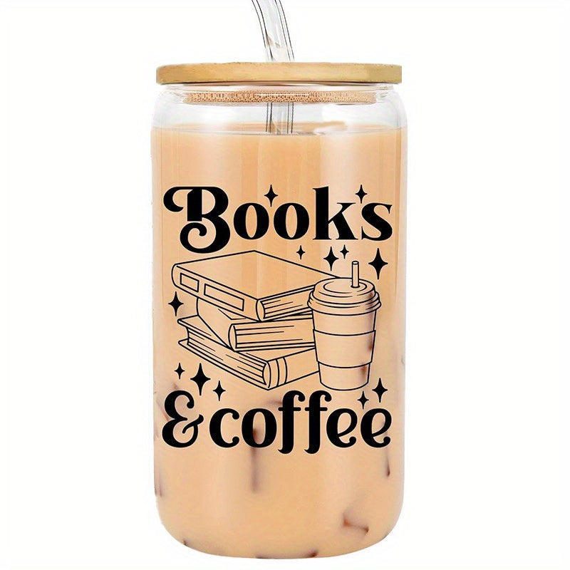 1pc, This coffee cup with a lid and straw is the perfect gift for book lovers