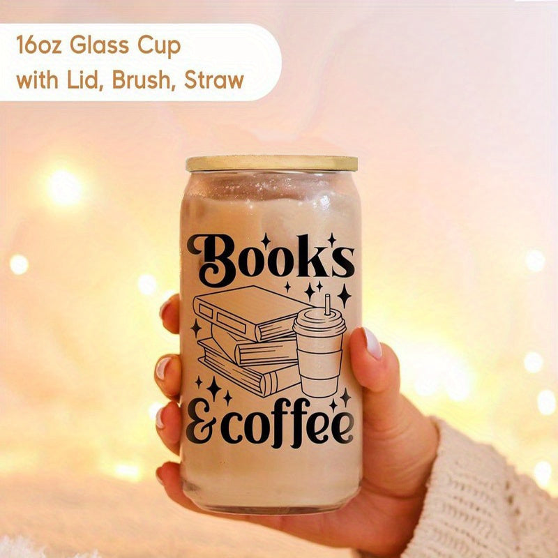 1pc, This coffee cup with a lid and straw is the perfect gift for book lovers