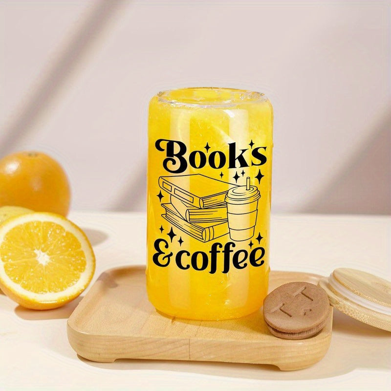 1pc, This coffee cup with a lid and straw is the perfect gift for book lovers