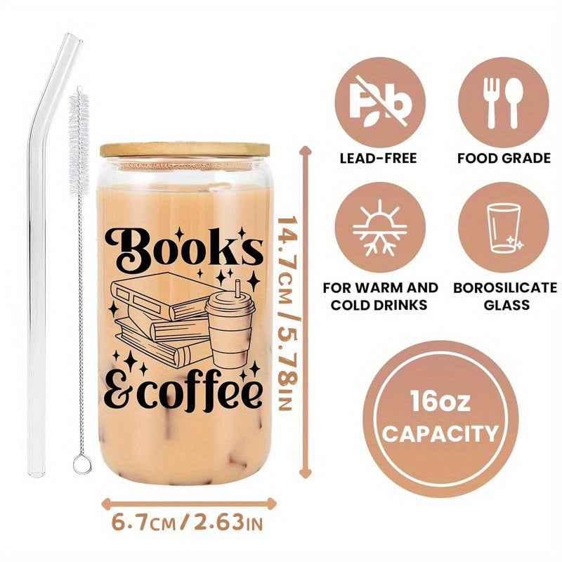 1pc, This coffee cup with a lid and straw is the perfect gift for book lovers