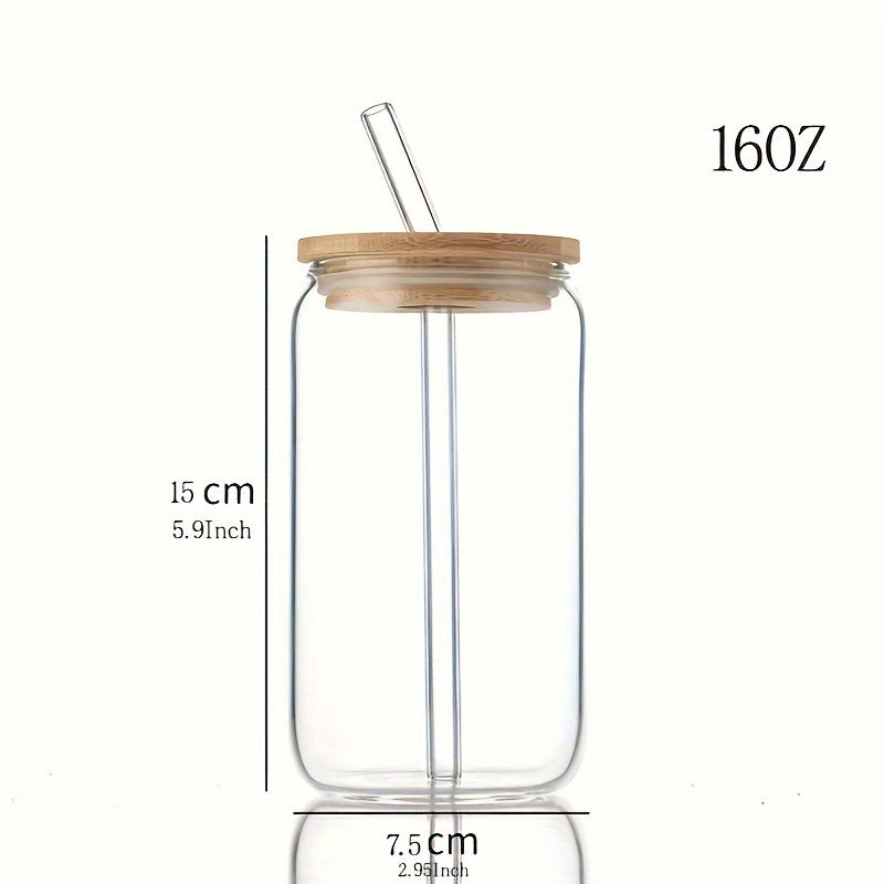 Cherry Square Print 16OZ Glass Iced Coffee Cup with Lid And Straw Suitable for Coffee Milk Beer Juice