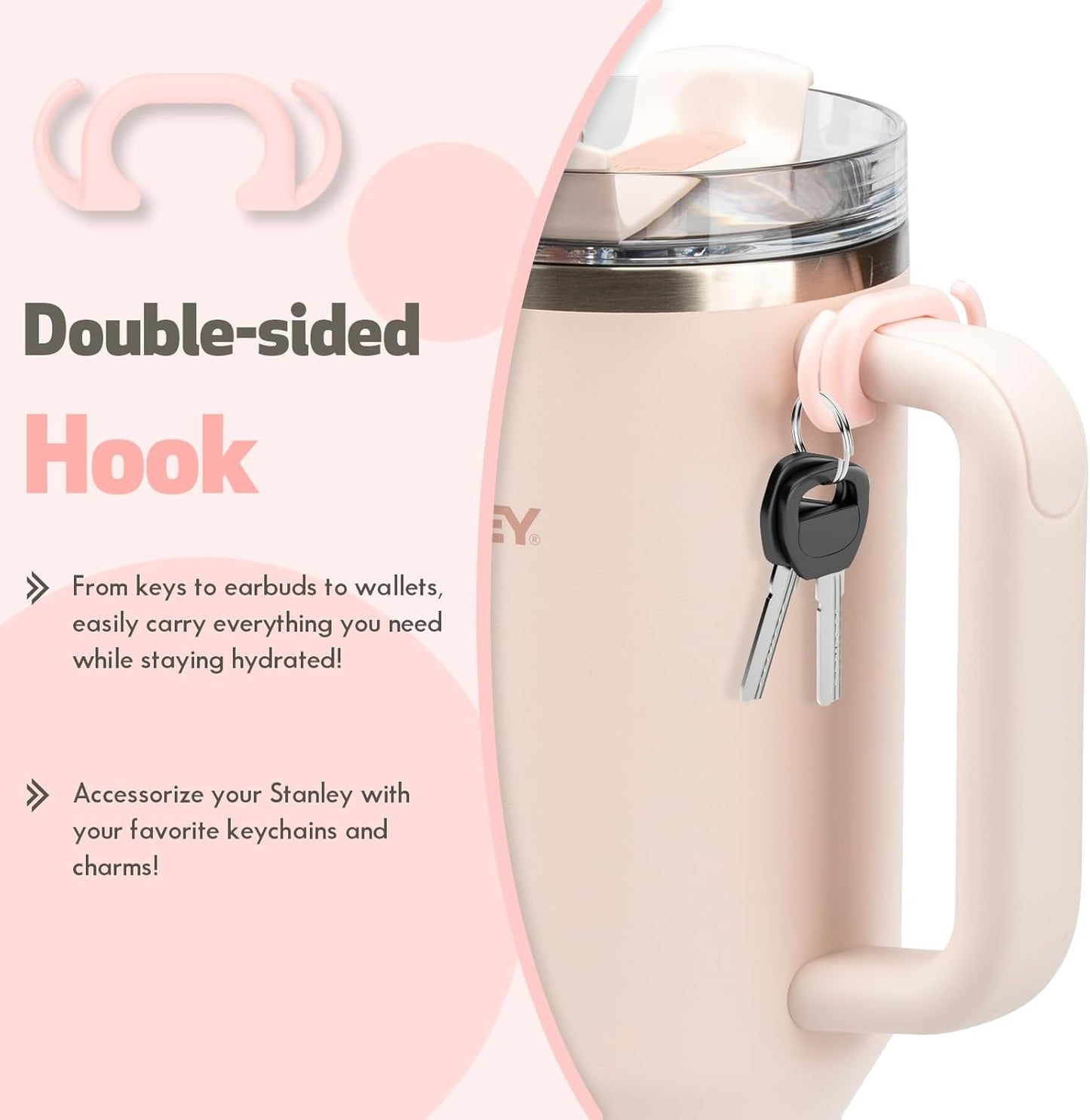 Set of 3 Pcs Accessories for 40Oz Quencher H2.0 Tumbler, Includes Double-Sided Hook, Chapstick Lip Balm Holder and Ring&Jewelry Holder, Accessories for Stanley Cup H2.0 Tumbler 30Oz 40Oz 64Oz