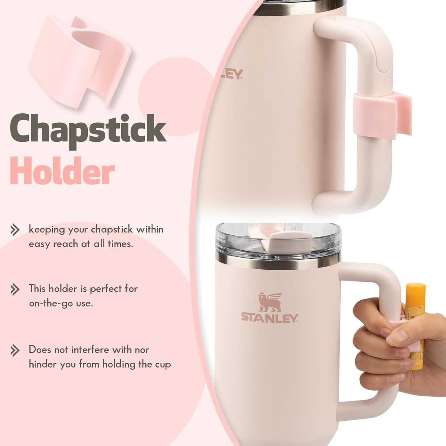 Set of 3 Pcs Accessories for 40Oz Quencher H2.0 Tumbler, Includes Double-Sided Hook, Chapstick Lip Balm Holder and Ring&Jewelry Holder, Accessories for Stanley Cup H2.0 Tumbler 30Oz 40Oz 64Oz