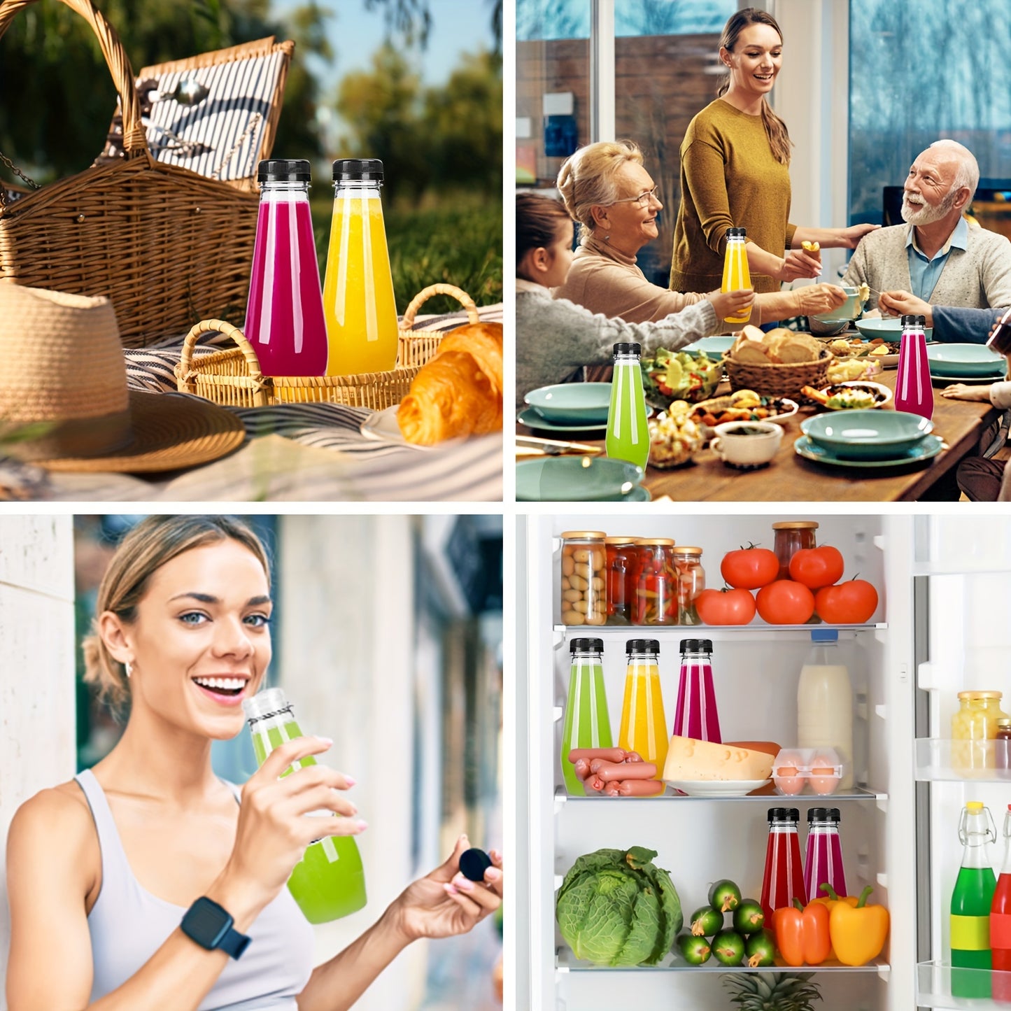 40pcs Juice Bottles, Empty Plastic Juicing Bottles with Caps, 12oz Cone Reusable Clear Bulk Beverage Containers for Juicing, Drinking, Milkshake, Tea, can store juices, milk, can seal your food well, 7.3x2.36in