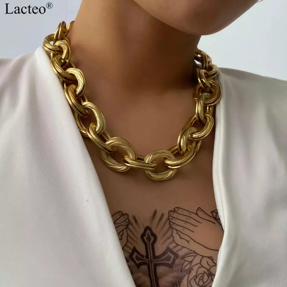 Double Layered Chain Choker Necklace for Women Hip Hop Thick Chunky Cross Chain Charm Necklace