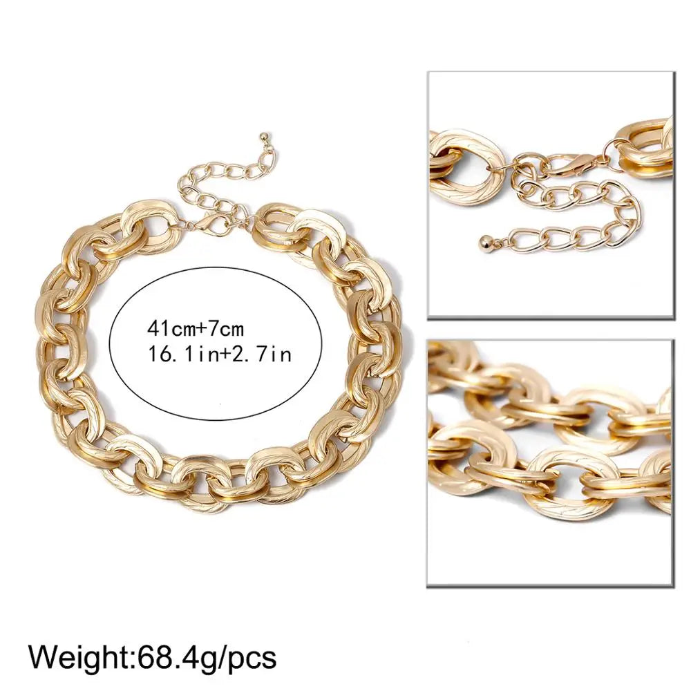 Double Layered Chain Choker Necklace for Women Hip Hop Thick Chunky Cross Chain Charm Necklace