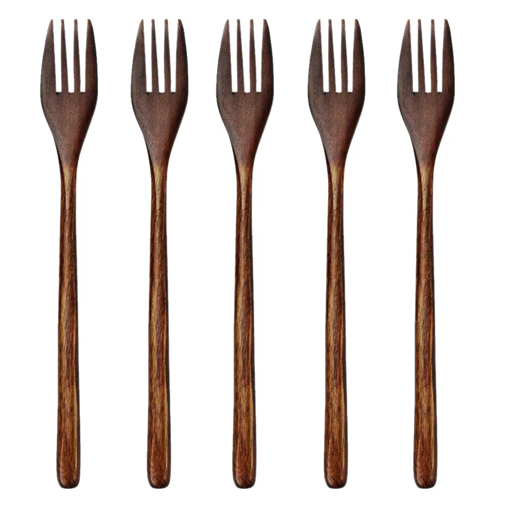 5 Pieces Wooden Soup Spoon and Fork Eco Friendly Set for Eating Mixing Stirring Tableware Natural Ellipse Ladle eco friendly