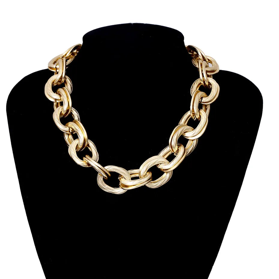 Double Layered Chain Choker Necklace for Women Hip Hop Thick Chunky Cross Chain Charm Necklace