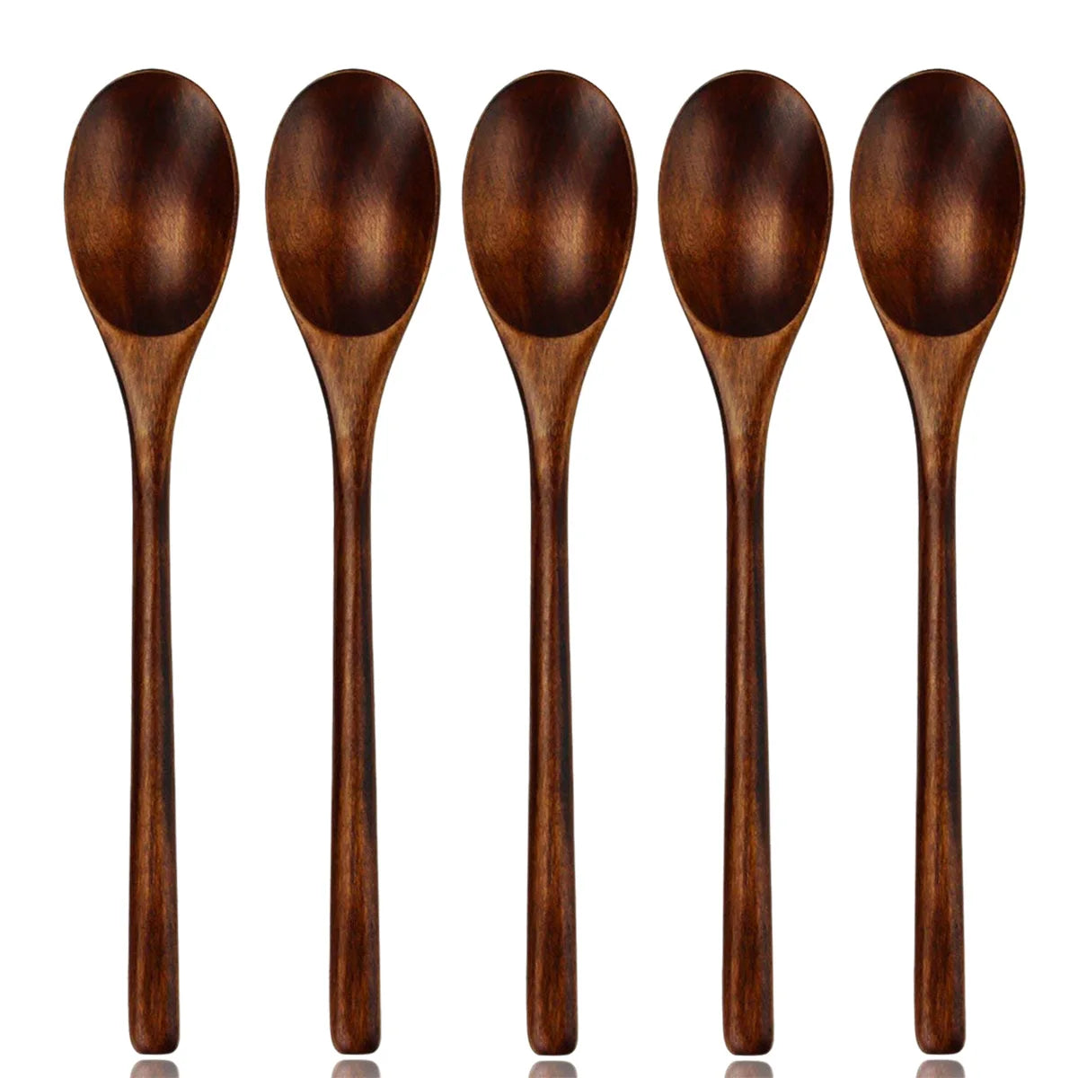 5 Pieces Wooden Soup Spoon and Fork Eco Friendly Set for Eating Mixing Stirring Tableware Natural Ellipse Ladle eco friendly