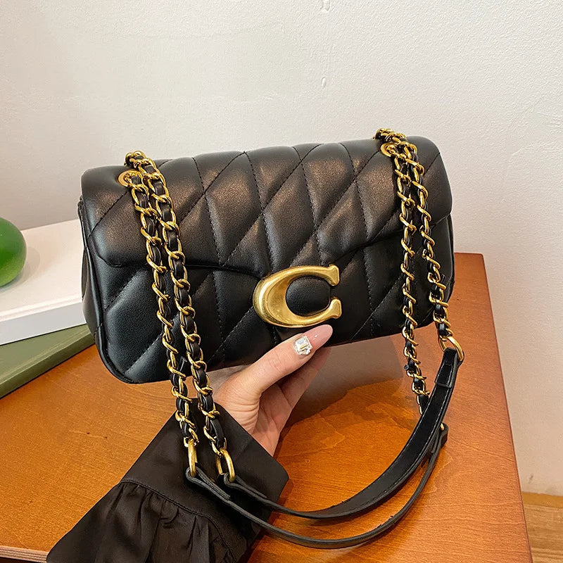 Women's Bag Lingge Embroidery Thread Chain Bag Small Fragrant Style High Quality Mouth Single Shoulder Crossbody Bag