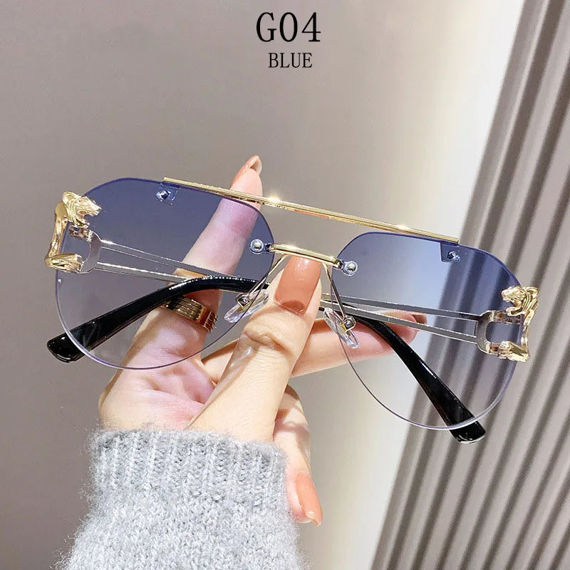 Rimless Sunglasses Women Trendy Luxe Fashion Sunglasses Vintage Glasses