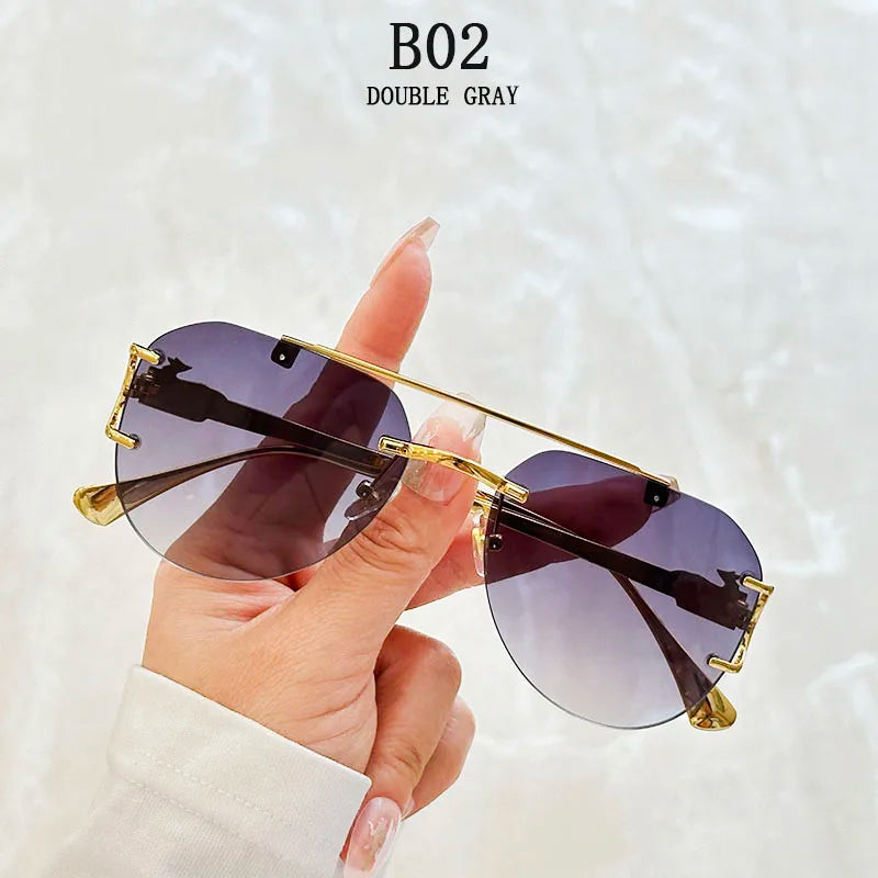 Rimless Sunglasses Women Trendy Luxe Fashion Sunglasses Vintage Glasses