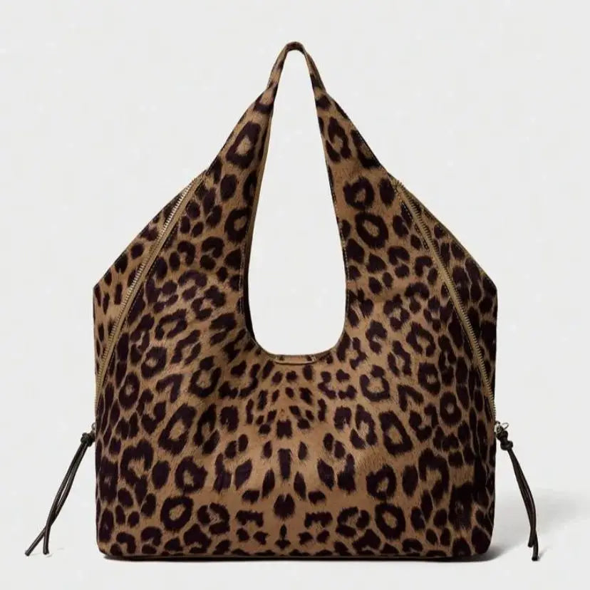 Women's Simple Fashion Casual Tote Bag, Cow Print Shoulder Bag, Spacious Designer Satchel,Leopard Print Handbag for Everyday Use