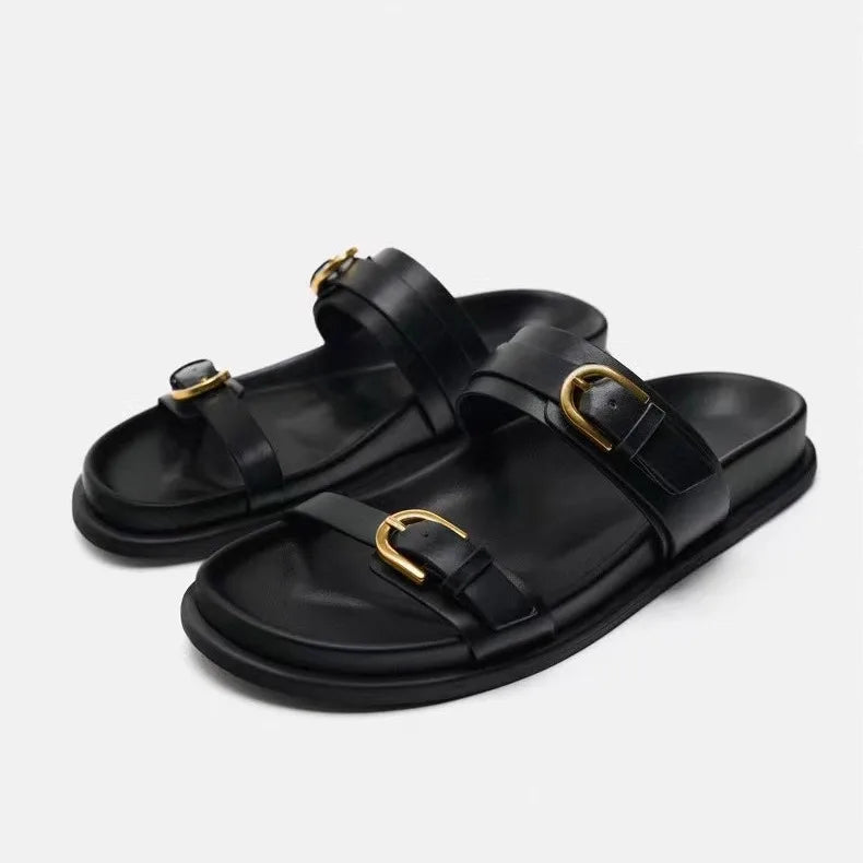 Women’s Flat Slingback Sandals Round Toe with Buckle