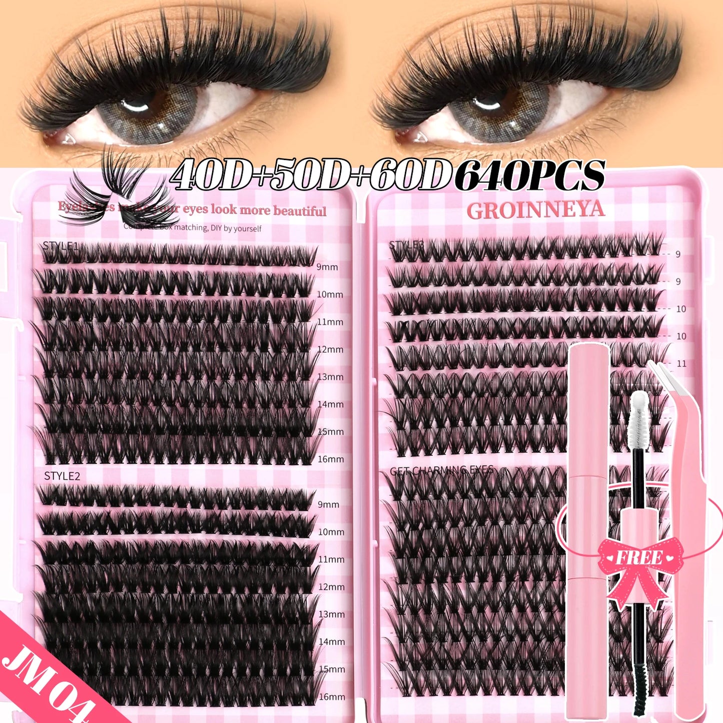 DIY Lash Clusters Set Mixed Tray Lashes Kit Fluffy Individual Lashes Extension with Lash Bond and Seal At Home Makeup