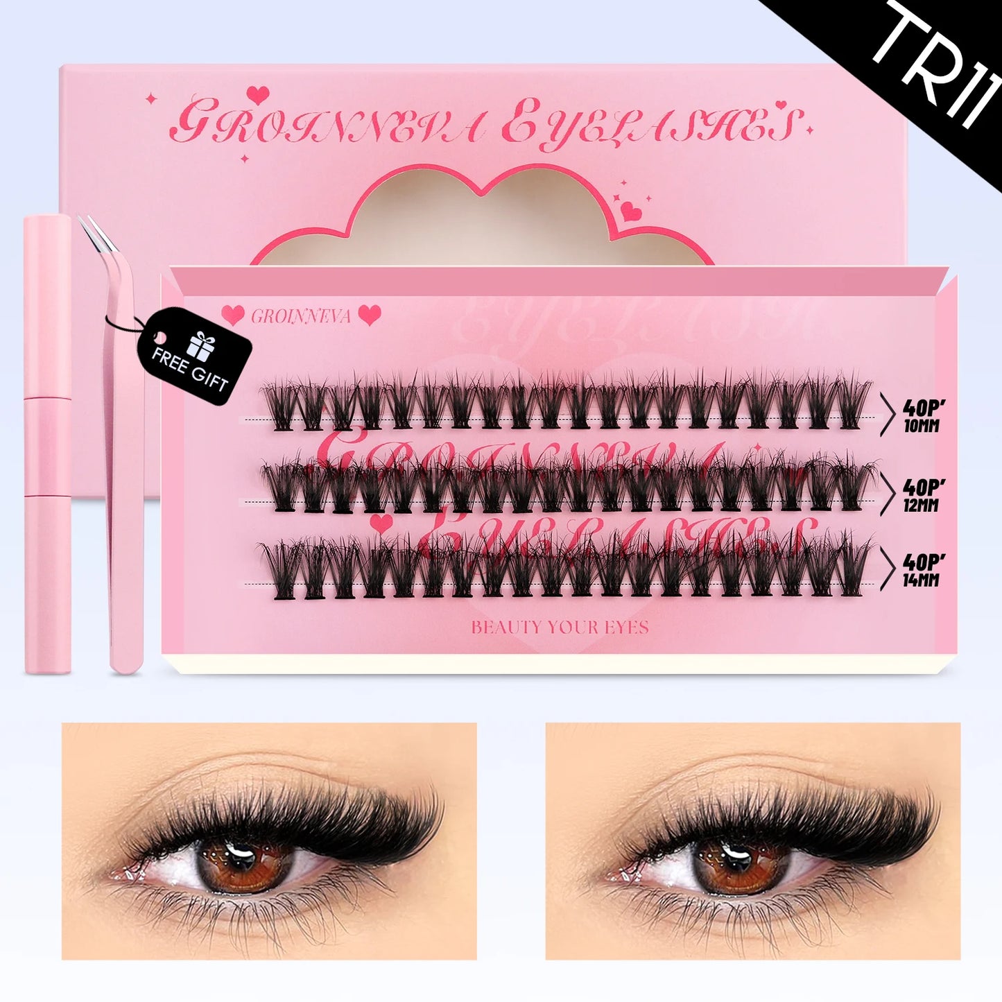 DIY Lash Clusters Set Mixed Tray Lashes Kit Fluffy Individual Lashes Extension with Lash Bond and Seal At Home Makeup
