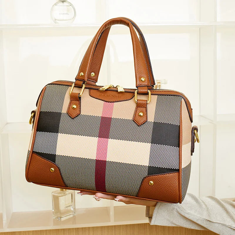 High Quality Women Satchel Purses and Handbags Vegan Leather Boston Barrel Bag Top Handle Shoulder Purse with Crossbody Strap