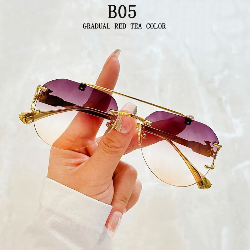 Rimless Sunglasses Women Trendy Luxe Fashion Sunglasses Vintage Glasses