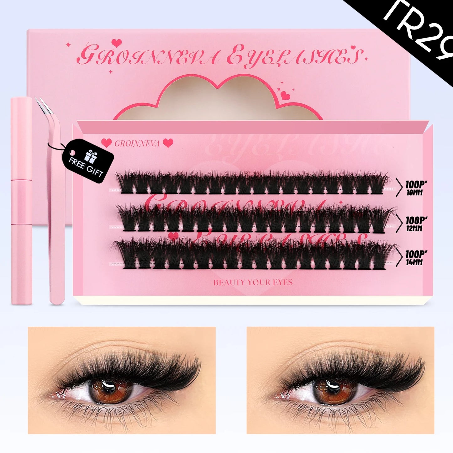 DIY Lash Clusters Set Mixed Tray Lashes Kit Fluffy Individual Lashes Extension with Lash Bond and Seal At Home Makeup