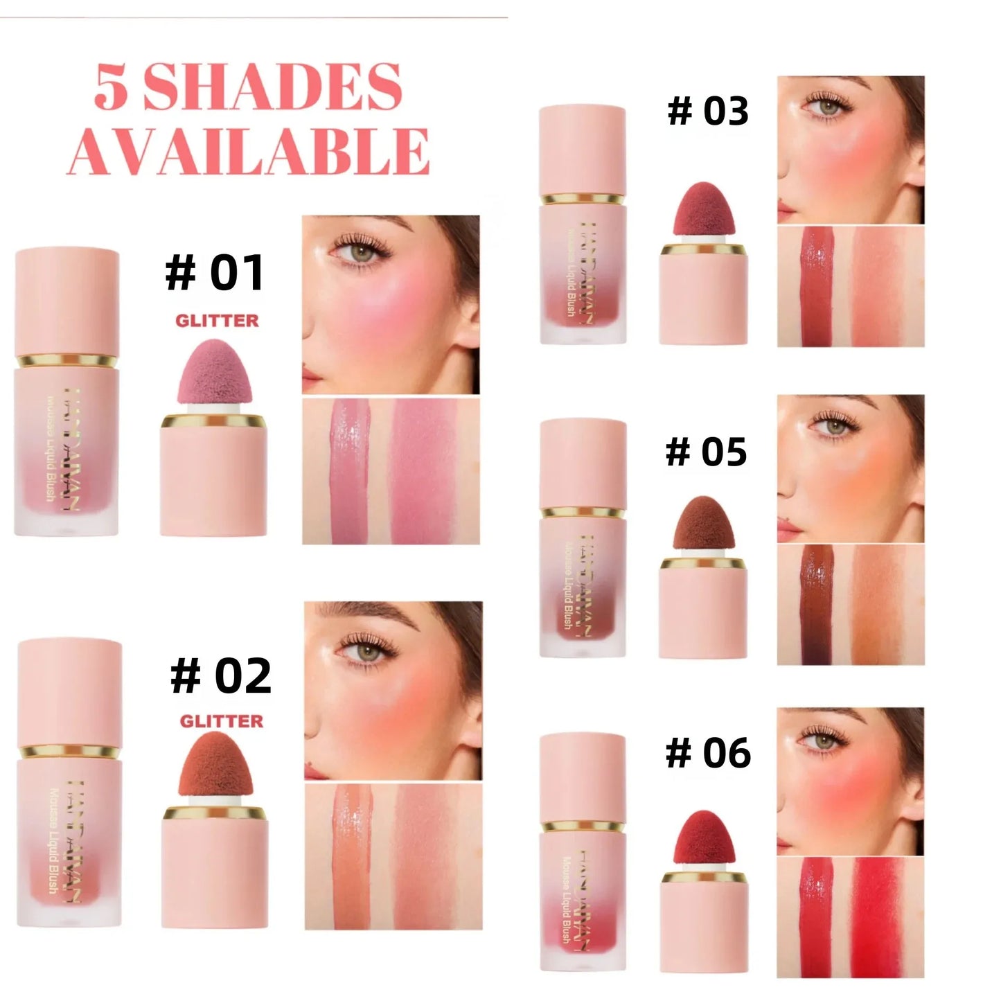 Liquid Blush Set with Sponge Tip Easy to Wear High Pigment Long Lasting Makeup Blusher For Cheek And Lip Gift Box Kit