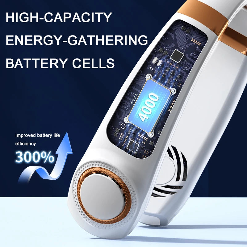 New Hanging Neck Fan Ice Magnet Cooler Digital Display Rechargeable Air Conditioner Neck Ventilator With Colorful Light