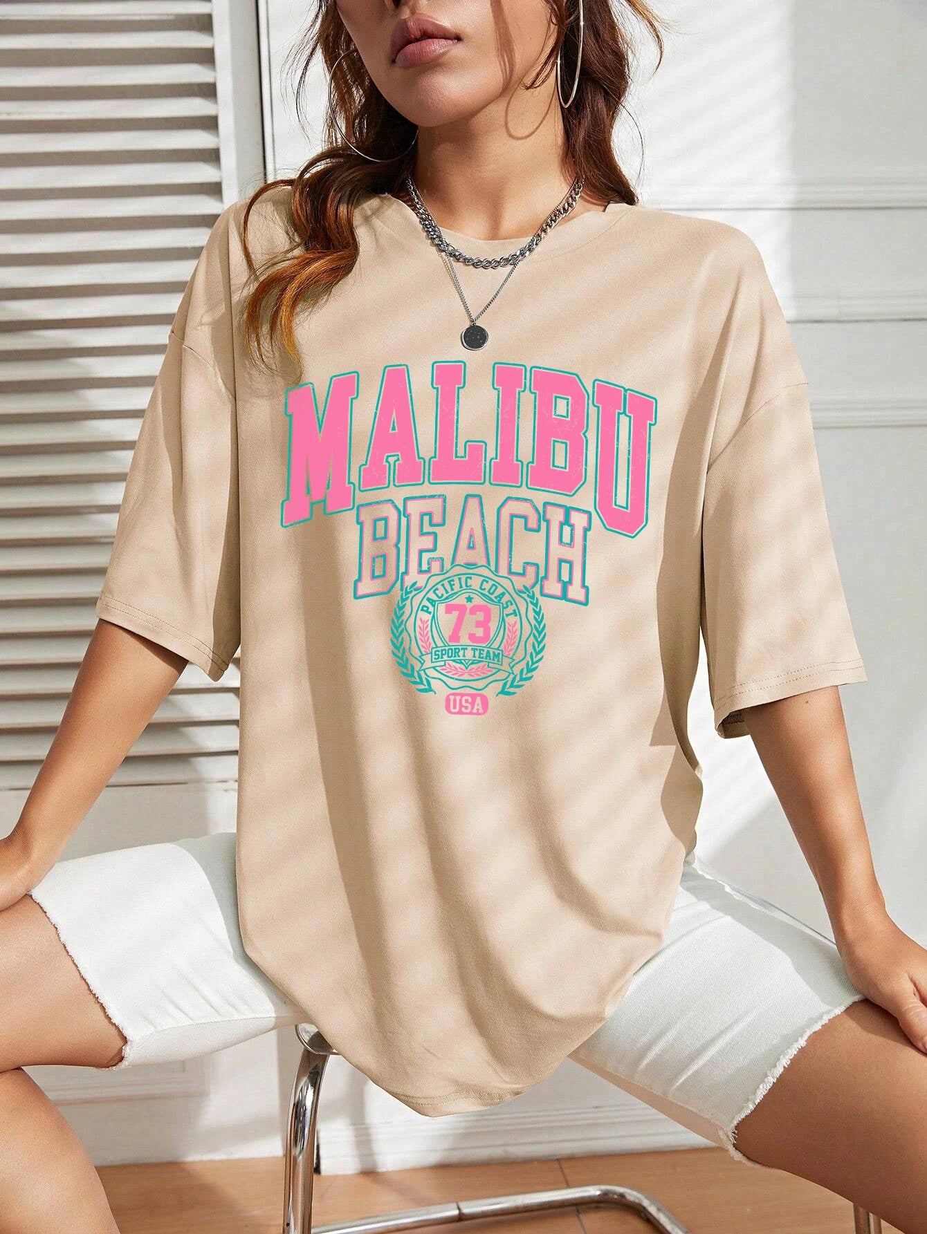 Malibu Beach Letter Print Print Womens T-Shirts Street Casual Tshirt Summer Brand Tee Clothing Hip Hop Breathable Tshirts Women