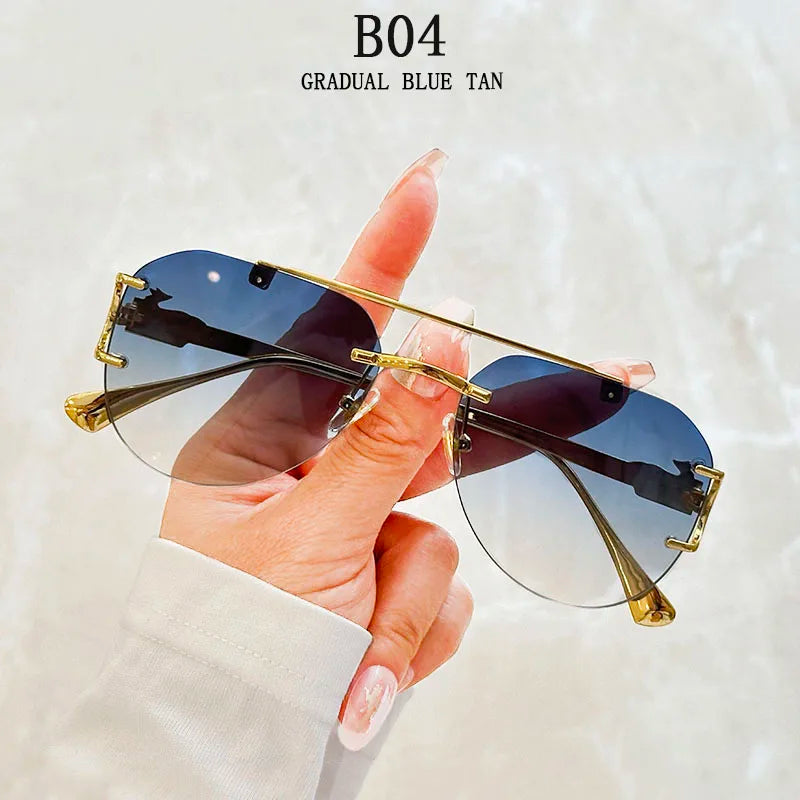 Rimless Sunglasses Women Trendy Luxe Fashion Sunglasses Vintage Glasses