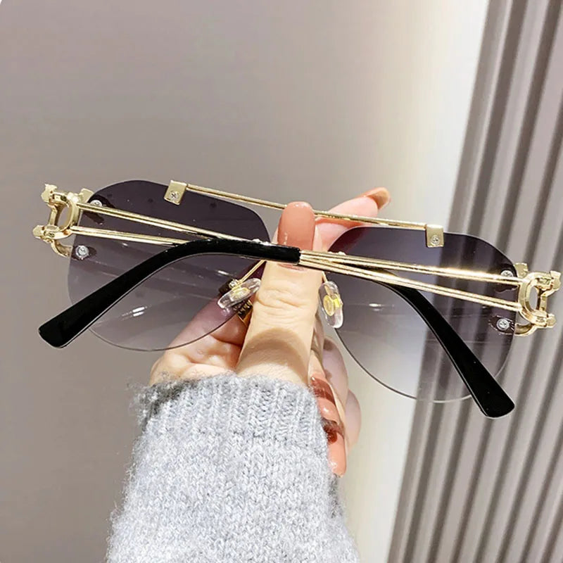 Rimless Sunglasses Women Trendy Luxe Fashion Sunglasses Vintage Glasses