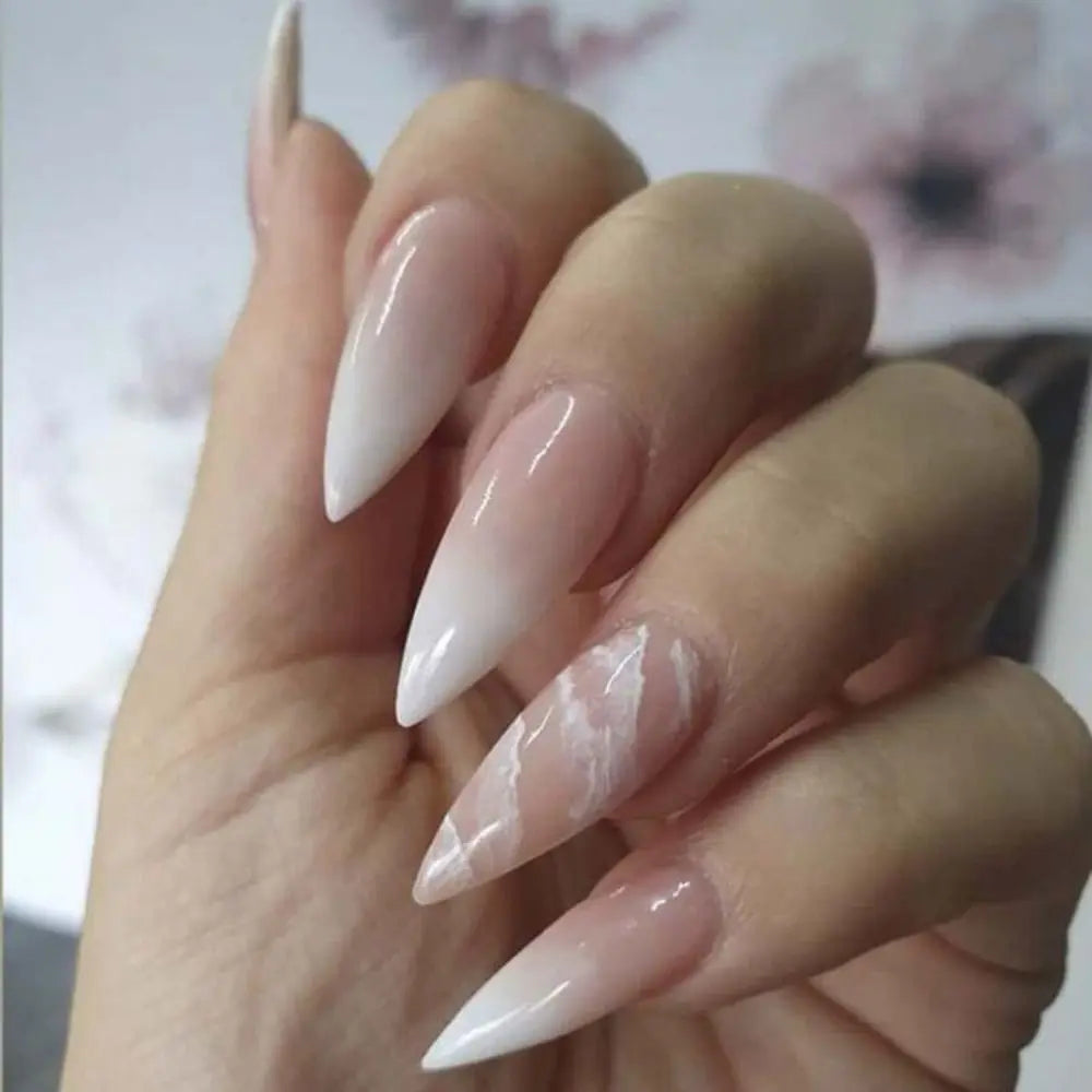 24pcs Detachable Almond French False Nails DIY Glitter Design Press on Nails Fake Nials DIY Manicure Nail Tips