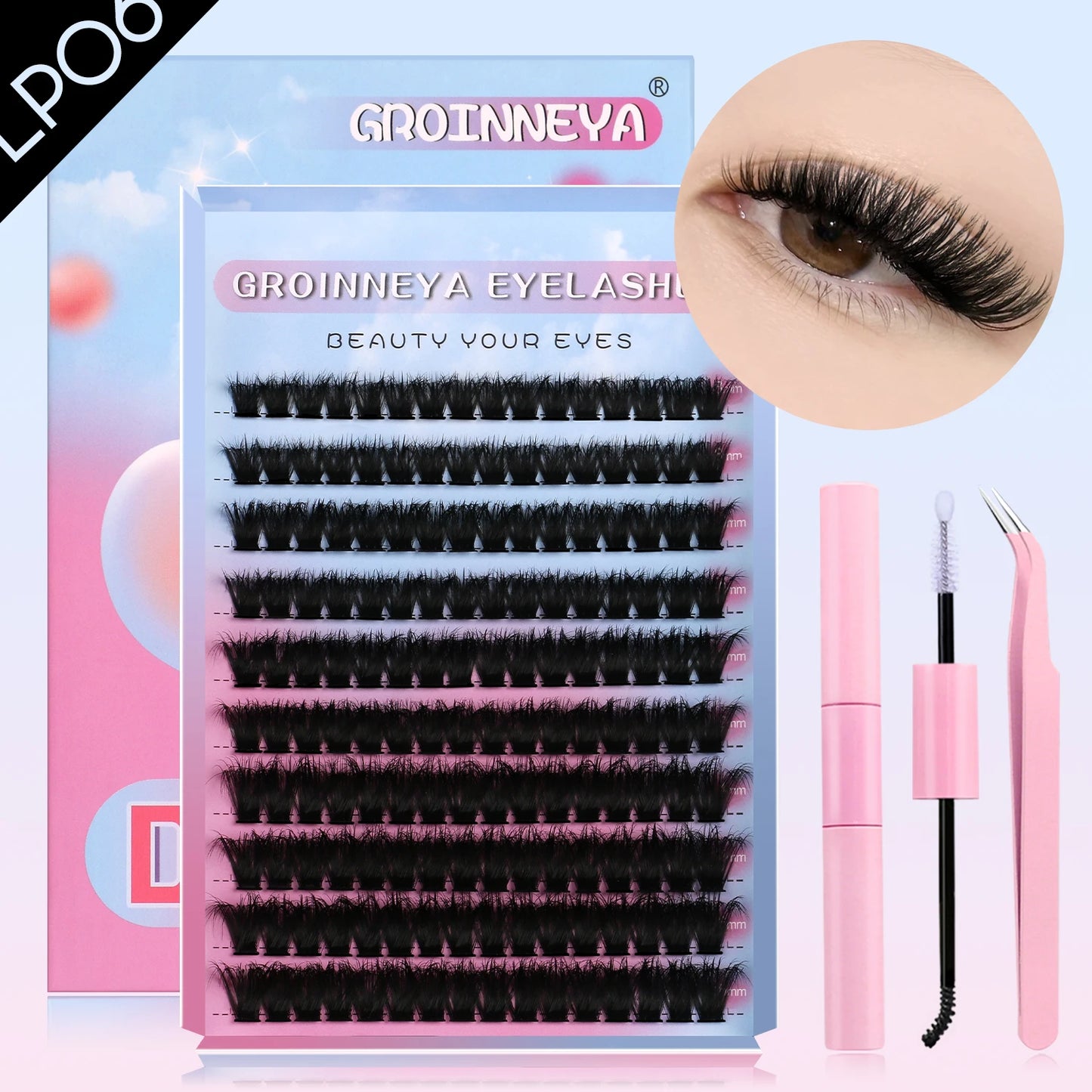 DIY Lash Clusters Set Mixed Tray Lashes Kit Fluffy Individual Lashes Extension with Lash Bond and Seal At Home Makeup