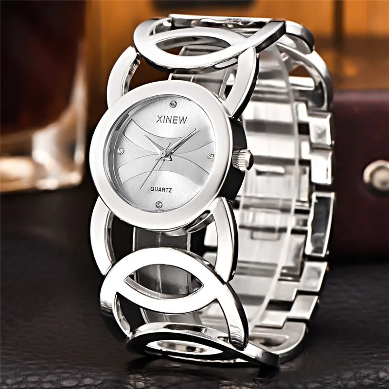Women Original XINEW 6438 Watches Ladies Casual Golden Quartz Bracelets Watch