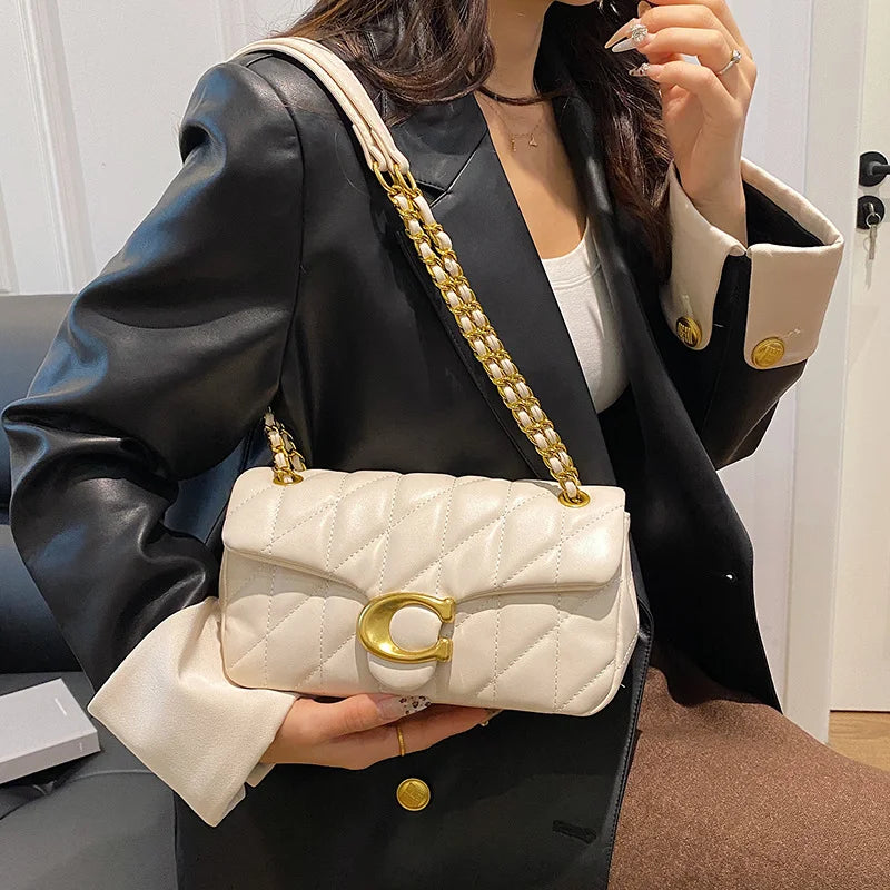 Women's Bag Lingge Embroidery Thread Chain Bag Small Fragrant Style High Quality Mouth Single Shoulder Crossbody Bag