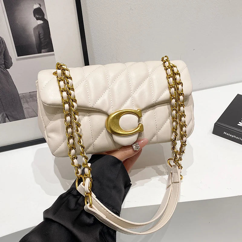 Women's Bag Lingge Embroidery Thread Chain Bag Small Fragrant Style High Quality Mouth Single Shoulder Crossbody Bag