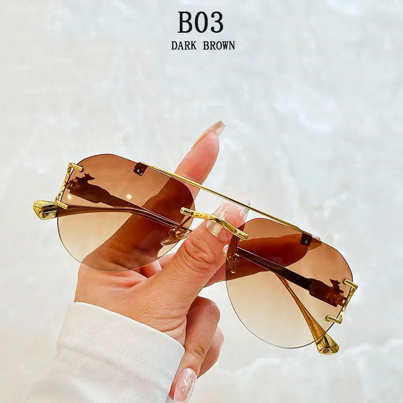 Rimless Sunglasses Women Trendy Luxe Fashion Sunglasses Vintage Glasses