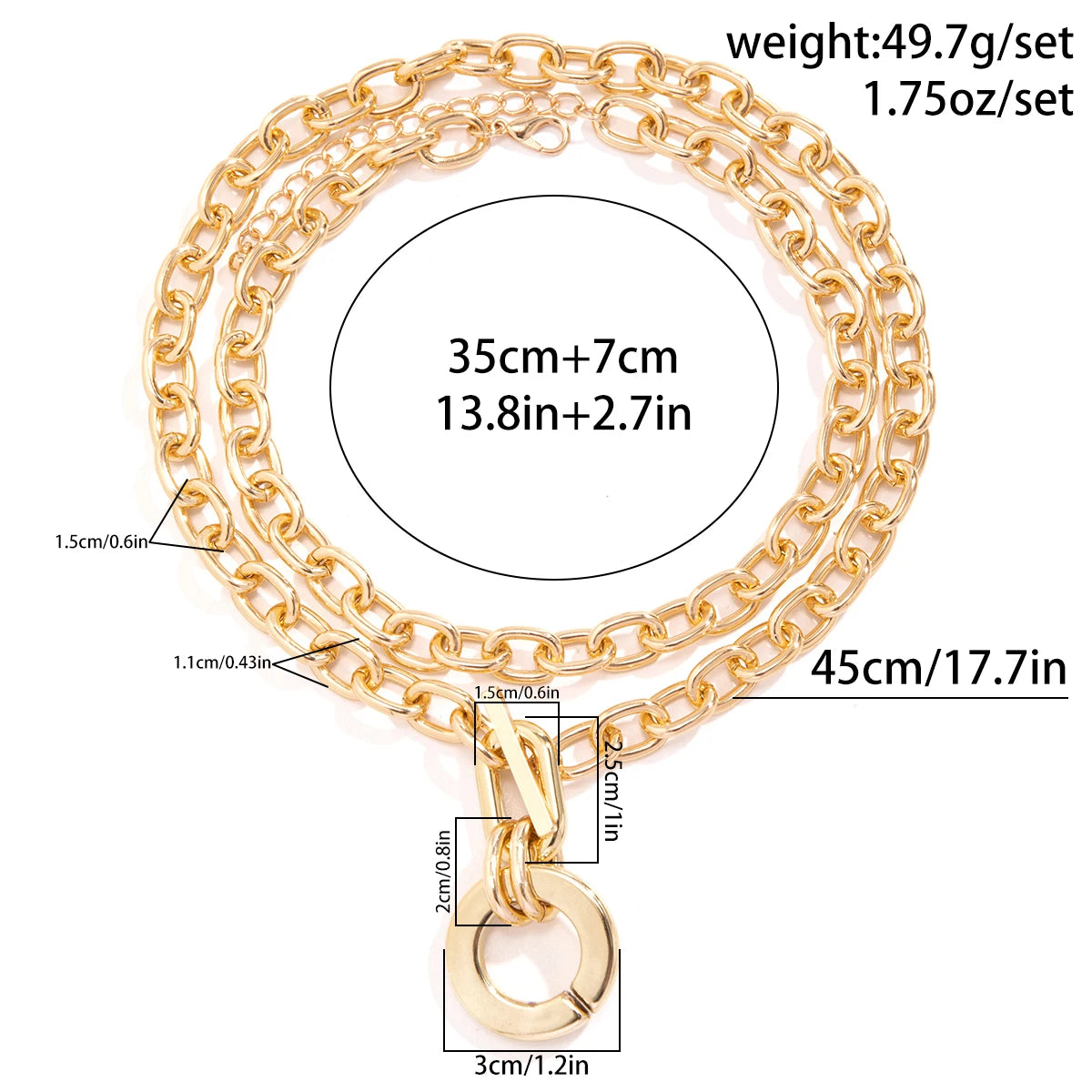 Exaggerated Chunky Link Chain Choker for Women Big Ring OT-clasp Pendant Necklace
