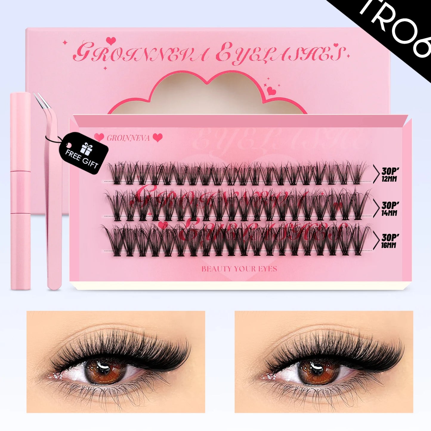 DIY Lash Clusters Set Mixed Tray Lashes Kit Fluffy Individual Lashes Extension with Lash Bond and Seal At Home Makeup