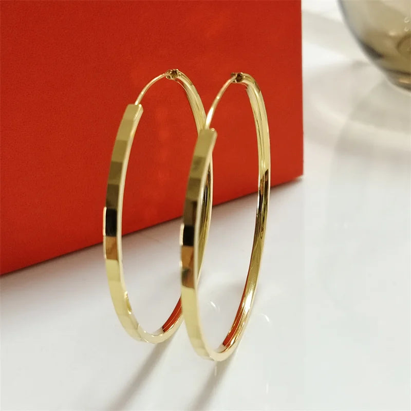 New Fashion18K Gold Plated Hoop Earrings For Women 925 Sterling Silver 2.0mm Fashion Earring 3/4/5/6CM