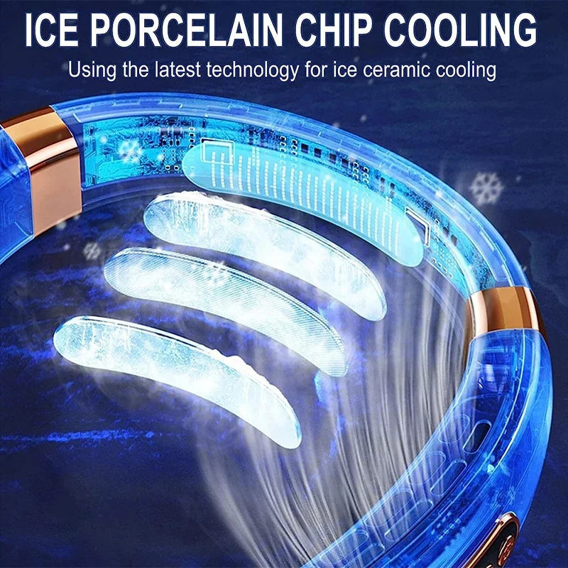 New Hanging Neck Fan Ice Magnet Cooler Digital Display Rechargeable Air Conditioner Neck Ventilator With Colorful Light