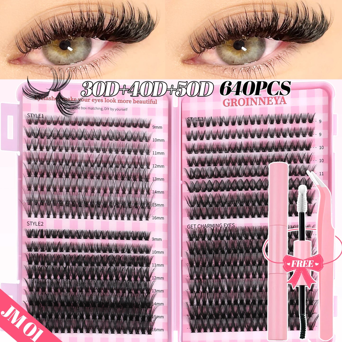 DIY Lash Clusters Set Mixed Tray Lashes Kit Fluffy Individual Lashes Extension with Lash Bond and Seal At Home Makeup