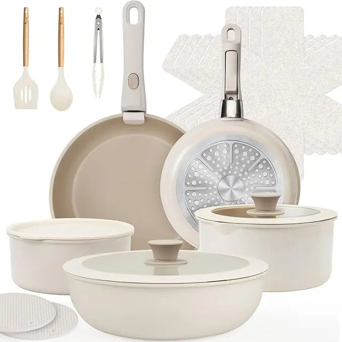 20 Pcs Pots and Pans Set Non Stick Detachable Cookware Sets Nonstick Non Toxic Induction RV Kitchen Cooking Set Dishwasher/Oven