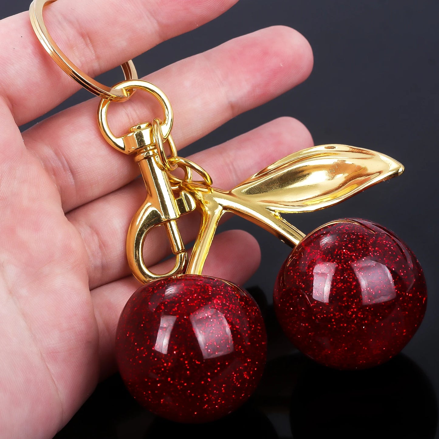 Delicious Crystal Red Pink Cherry Keychain Summer Fruits Cherries Pendant Keyring For Women Men Jewelry Bag Key Accessories Gift