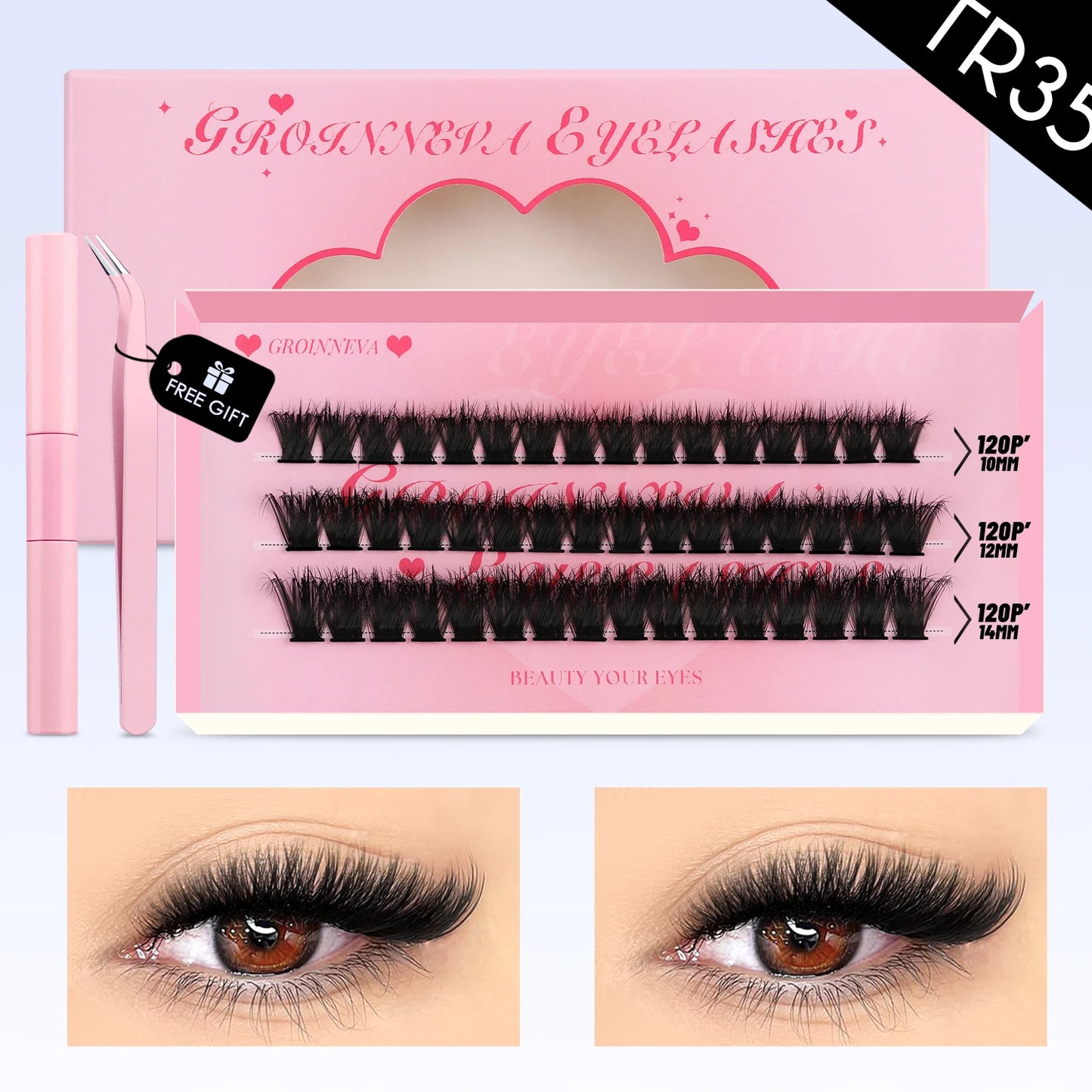 DIY Lash Clusters Set Mixed Tray Lashes Kit Fluffy Individual Lashes Extension with Lash Bond and Seal At Home Makeup
