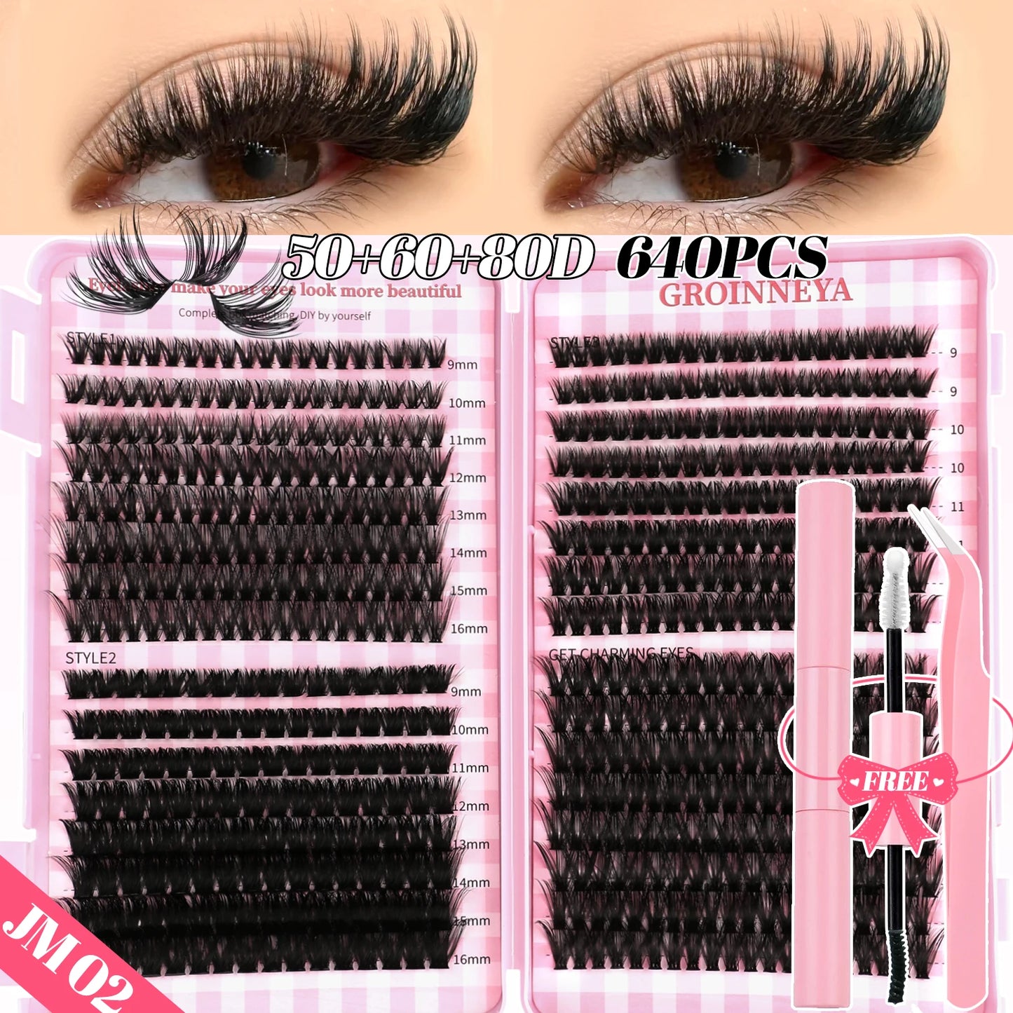 DIY Lash Clusters Set Mixed Tray Lashes Kit Fluffy Individual Lashes Extension with Lash Bond and Seal At Home Makeup