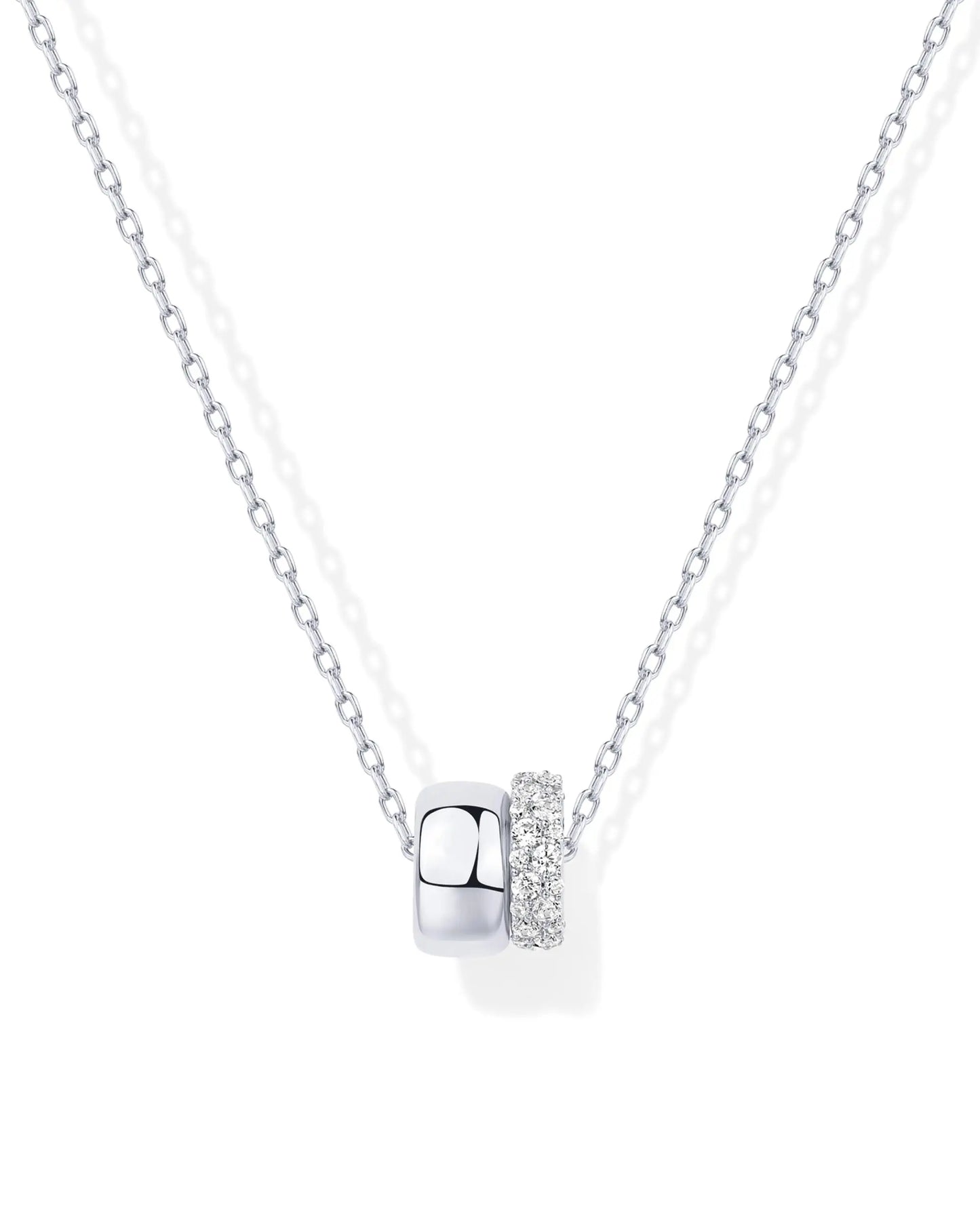 Women Luxury 14K Gold Plated Cubic Zirconia Rondelle Pendant Necklace Lady Girls Two-Toned Dainty Trendy Necklaces