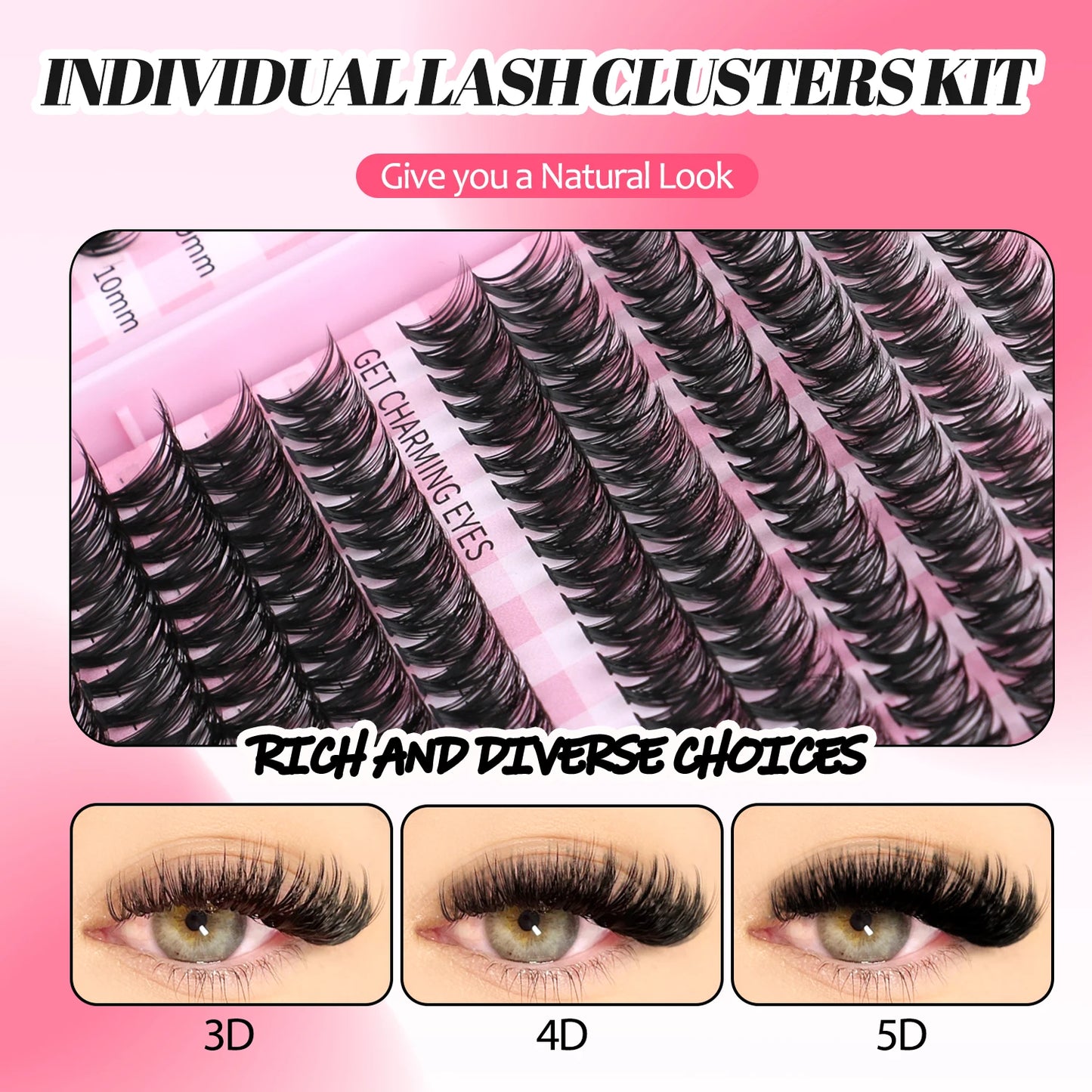 DIY Lash Clusters Set Mixed Tray Lashes Kit Fluffy Individual Lashes Extension with Lash Bond and Seal At Home Makeup