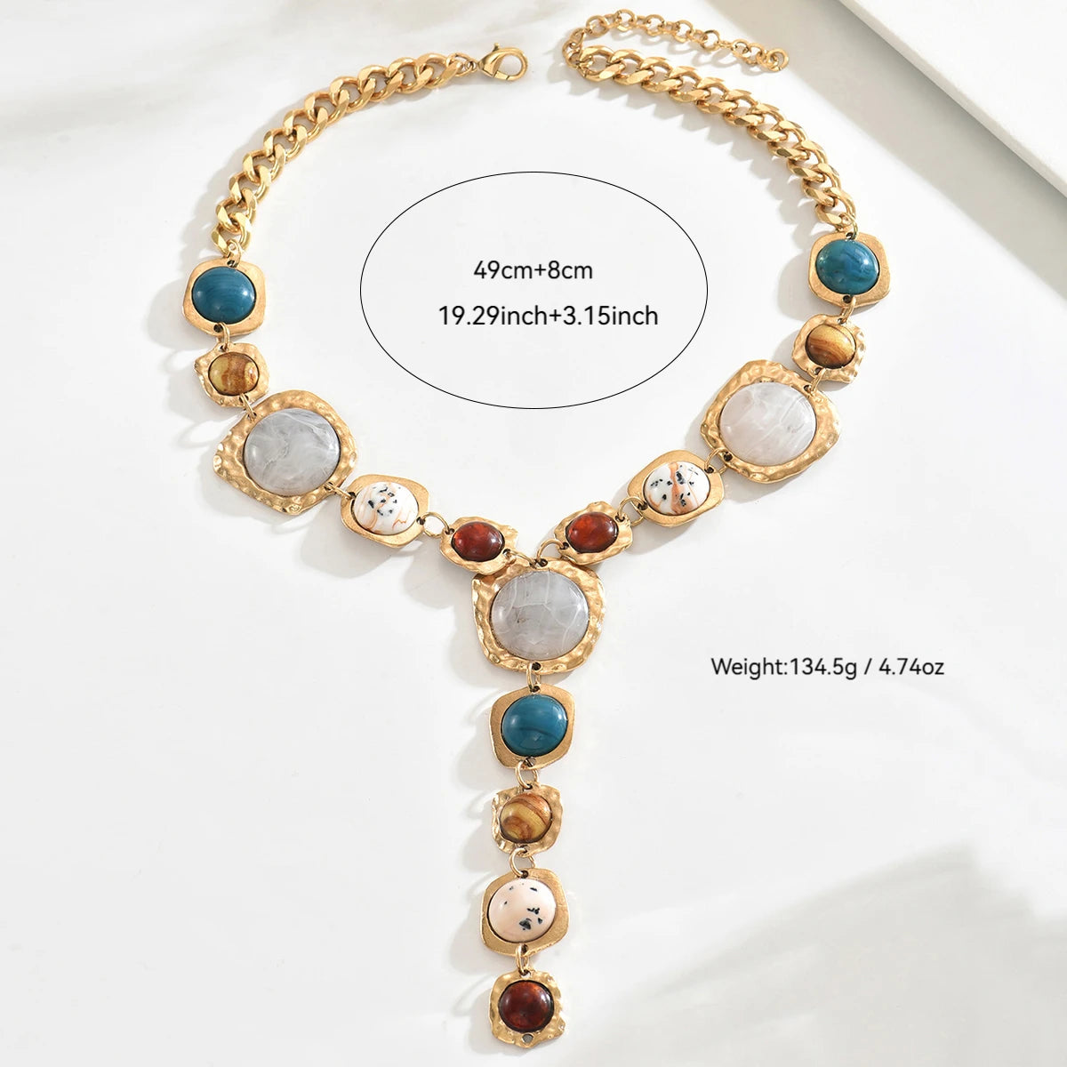 Vintage Y-Shaped Long Necklace for Women | Chunky Geometric Pendant | Boho Statement Fashion Jewelry