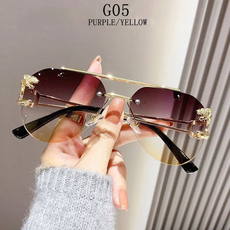 Rimless Sunglasses Women Trendy Luxe Fashion Sunglasses Vintage Glasses