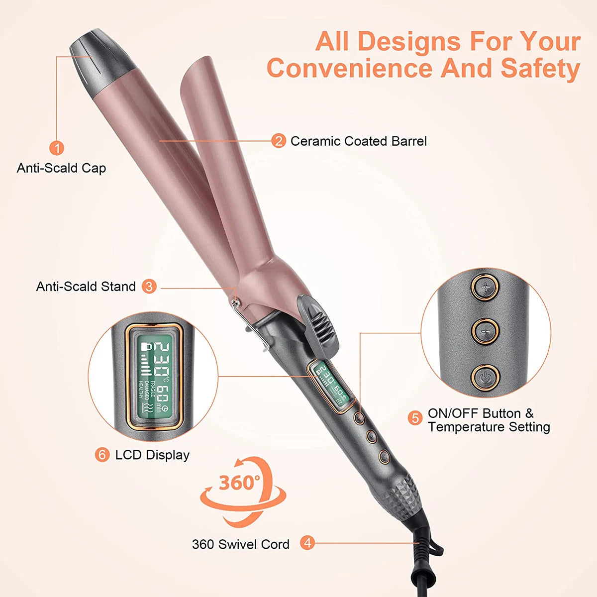 1pcs 19/25/32/38 MM Professional Hair Curler Wave Ceramic Coated Plate PTC Heater LCD Display Curling iron