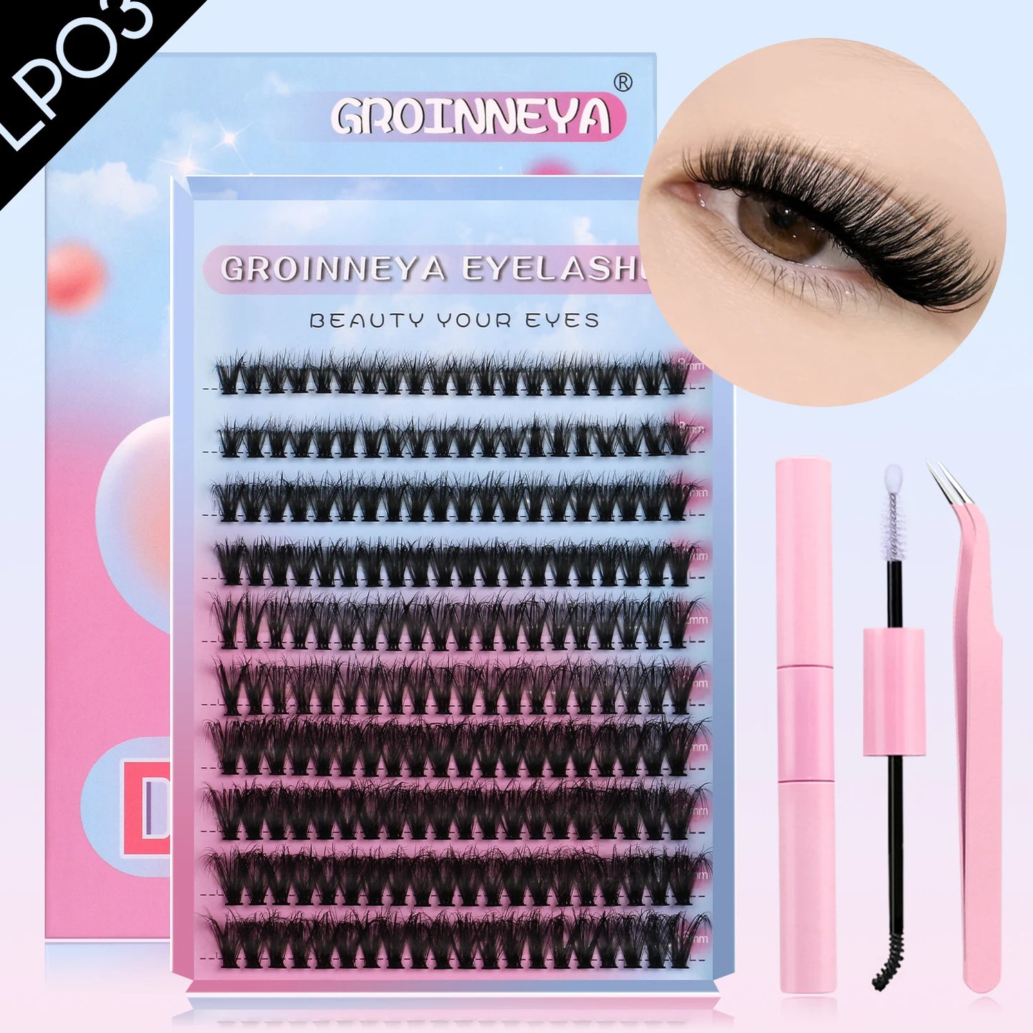 DIY Lash Clusters Set Mixed Tray Lashes Kit Fluffy Individual Lashes Extension with Lash Bond and Seal At Home Makeup