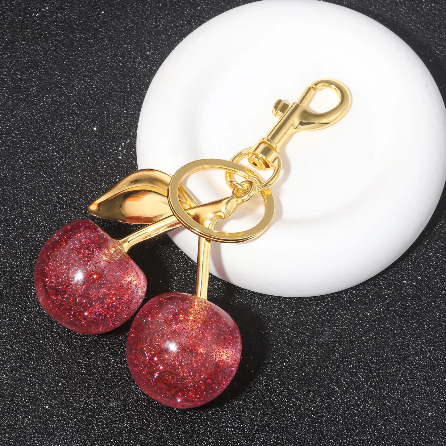 Delicious Crystal Red Pink Cherry Keychain Summer Fruits Cherries Pendant Keyring For Women Men Jewelry Bag Key Accessories Gift